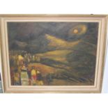 "Full Moon" Oil Painting Unsigned 1962. Full Moon Oil Painting Unsigned 1962. Frame measures 70cm by