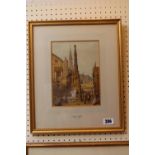 Samuel Prout 1783-1852; Framed watercolour of a continental Town scene. 17 x 22cm.