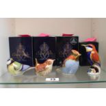 Collection of 4 Royal Crown Derby paperweights to include Bee-eater, Jenny Wren, Great Tit and Wax