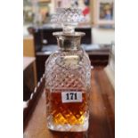 Cut Crystal Decanter with Silver Collar and Silver Whisky label (contents included)