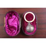 Victorian Silver engraved Spherical Babies rattle with Mother of Pearl Ring in fitted case