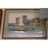Veronica Burleigh 1909-1999; Watercolour of St Johns Fortress and Harbour Dubrovnik. 52 x 34cm