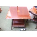 Edwardian Walnut inlaid Square window table with galleried under tier. 58cm in Width