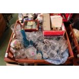 Large Tray of assorted Crystal and glassware inc. Claret Jug, Vases, Drinking glasses etc