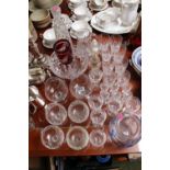 Collection of assorted Glassware and Crystal inc. Ruby Overlay glass etched vase