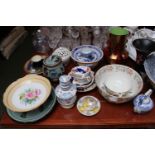 Carltonware Gilt handled vase, Minton Haddon Hall Bowl and assorted ceramics