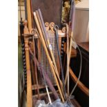 Collection of Vintage Golf Clubs and riding whips and a 9ct Gold topped cane