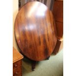 Figured Mahogany veneered tilt top table on column support. 125cm in Diameter