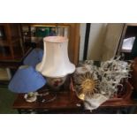 Large collection of assorted table lights, Ceiling lights and a Standard Lamp