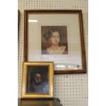 Framed watercolour of Louise De Keroulle Duchess of Portsmouth, unsigned and a small Oil on board of