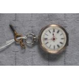Ladies Continental Silver cased pocket watch with Roman numeral dial