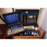 Oneida SIlver plated Canteen of Cutlery and a Walnut cased set of Fruit knives and forks