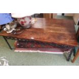 Good quality Hardwood coffee table on wrought metal base