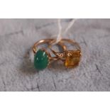 9ct Gold Yellow cut stone ring and another 9ct gold ring, 4.2g total weight. Size J