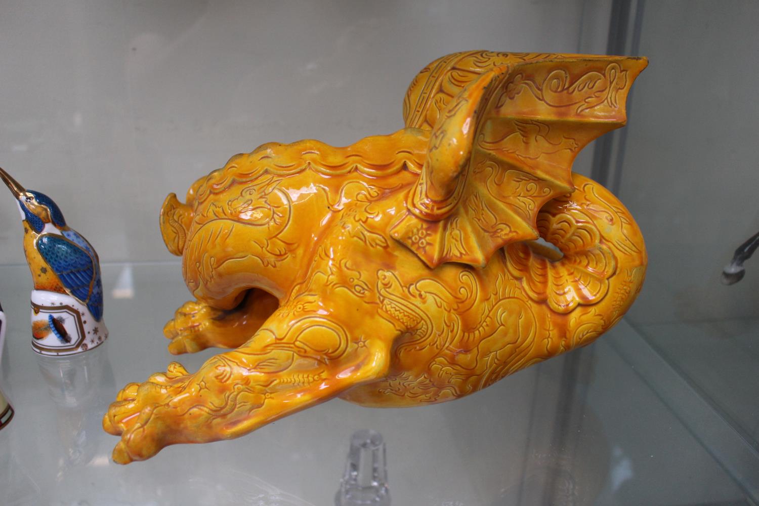 Impressive Grove & Stark Pottery model of a Dragon in Yellow glaze. 30cm in Length - Image 2 of 2