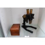 J Swift and Sons Binocular Binomax Microscope and wooden case