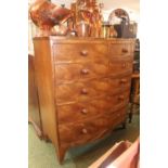 18thC Mahogany veneered bow fronted chest of 2 over 4 drawers with apron front. 105cm in Width