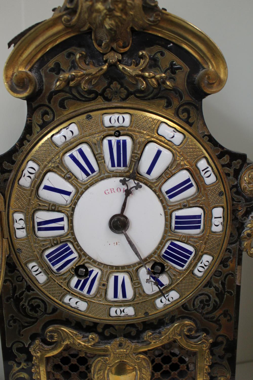 Late 19thC French Boulle mantel clock, The ormolu mounted arched case with all-over brass inlaid - Image 2 of 7