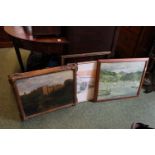 19thC Framed Oil on board in gilt gesso frame and 2 other pictures with gilt frame