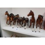 Collection of 6 Beswick Chestnut and other horses with underglaze marks