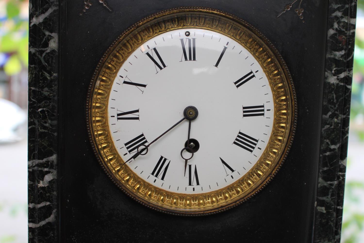 Large Victorian Slate and Marble Mantel clock with Roman numeral dial 33cm in Height - Image 2 of 2