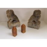 Pair of Chinese Dogs of Foe and a Pair of Chinese desk seals of Mandarin ducks