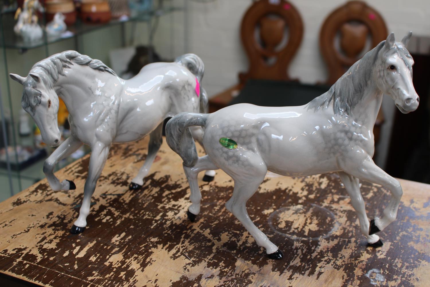 2 Beswick Palomino horses cantering with marks to feet