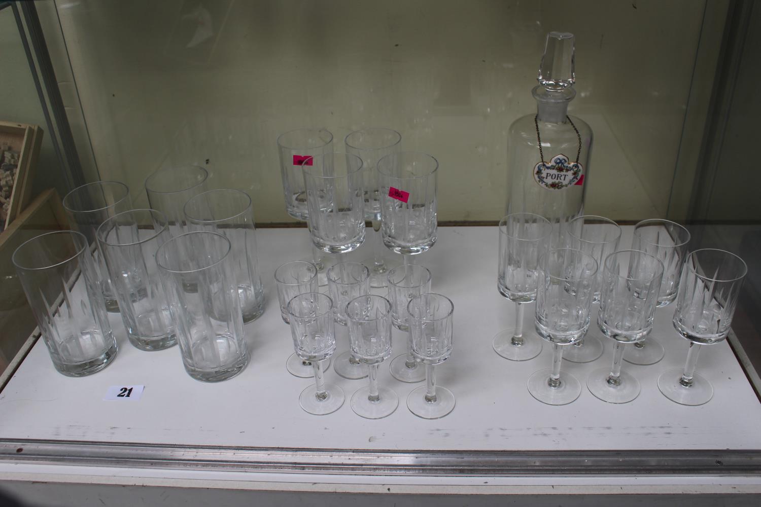 Good Collection of Cut glassware inc Decanter, High Ball glasses, Tot glasses etc