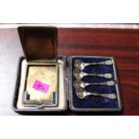 HMS London engraved Silver Match case and a Set of 4 Silver Salts