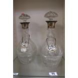 Pair of Good quality Cut Crystal Decanters with Silver rims with Whisky & Brandy Coalport labels