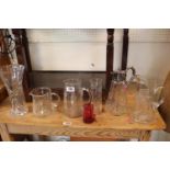 Collection of 19thC and later glass and crystal ware inc Cranberry glass, Claret jug etc