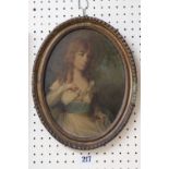 William Hickey (1749-1830); Oil on board 'Charlotte Robinson aged 16 years' in oval gesso frame.