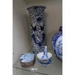 Collection of 18thC and later Chinese Blue and White inc. Sleeve Vase, Plates, Ginger Jar etc