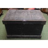 19thC Mahogany lined tool chest with pine outer metal bound