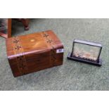 Good quality inlaid jewellery case and a Chinese carved cork diorama in glazed case