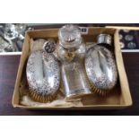 Collection of assorted SIlver topped dressing table items inc. Pair of Brushes, 2 Silver lidded jars