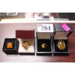 4 Amber Silver set rings