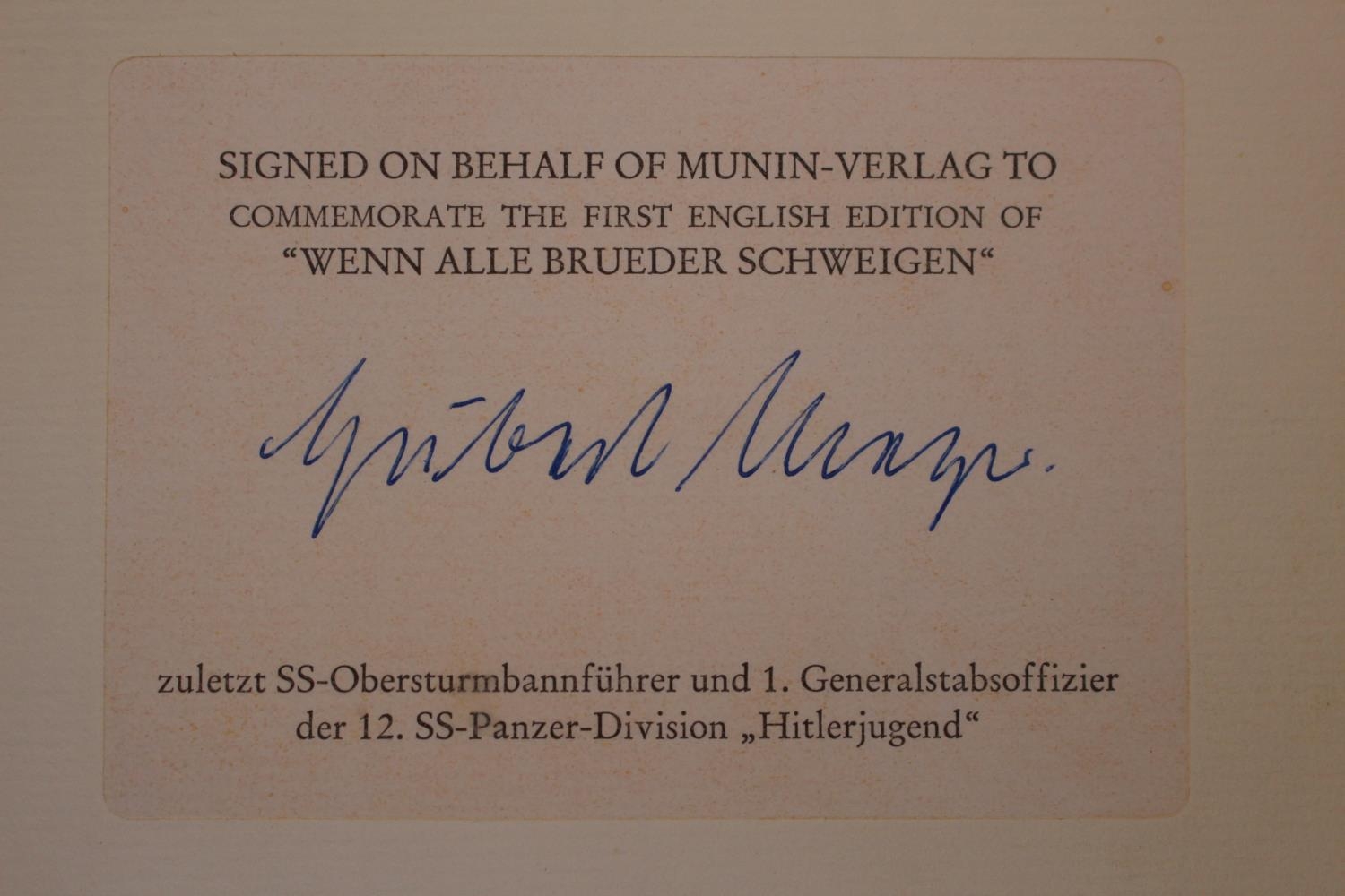 Wenn alle Bruder schweigen (When all Our Brothers are Silent) Signed on behalf of Munn-Verlad to - Image 4 of 8