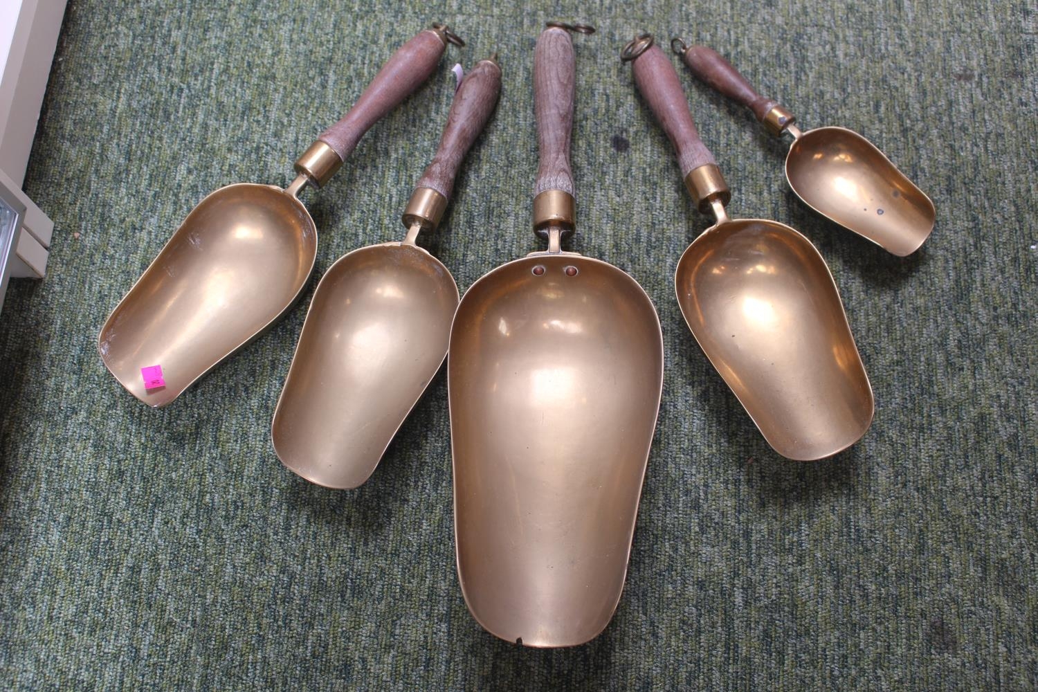 Collection of assorted Antique Brass Money scoops (4)