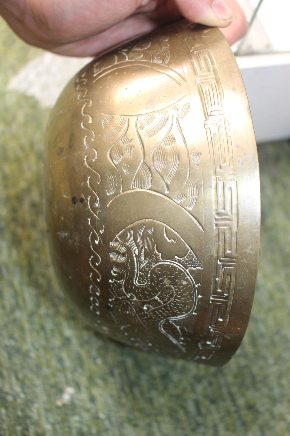 2 Brass Asian Singing Bowls, Large Polished Stone ball on brass stand and a Soapstone carved - Image 2 of 6