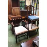 Pair of 19thC Mahogany Elbow chairs with upholstered seats and a Edwardian upholstered chair
