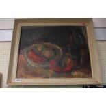 Oil on board still life by John Heu Austrian artist. Signed to bottom right and dated 1955. With