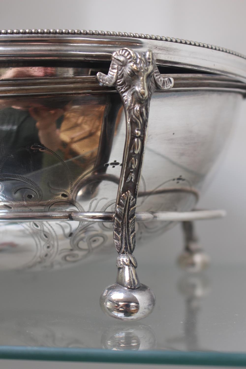 Hukin & Heath Silver plated table tureen of ovoid form supported on Rams head stand - Image 3 of 3