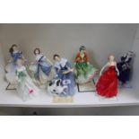 Collection of 7 Royal Doulton figurines including Grace, Jane Eyre etc
