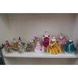 Collection of Assorted Figurines inc. Coalport, Pair of Figures with cross swords marks etc