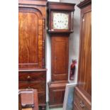 Early 19thC Longcase clock with painted roman numeral dial and Oak case