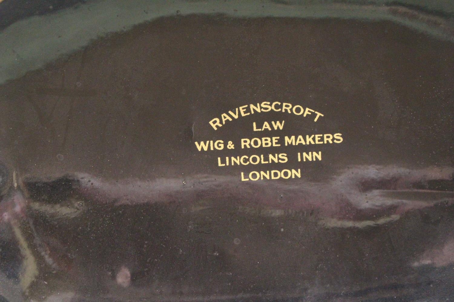 Antique Black and Gilt oval box marked A M Jennings by Ravenscroft Law wig & Robe makers of Lincolns - Image 3 of 3