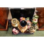Collection of assorted Ceramics and metal ware in a Metal cash box