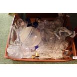 Large box of assorted Glassware inc Bristol Blue, Decanters, Drinking glasses etc
