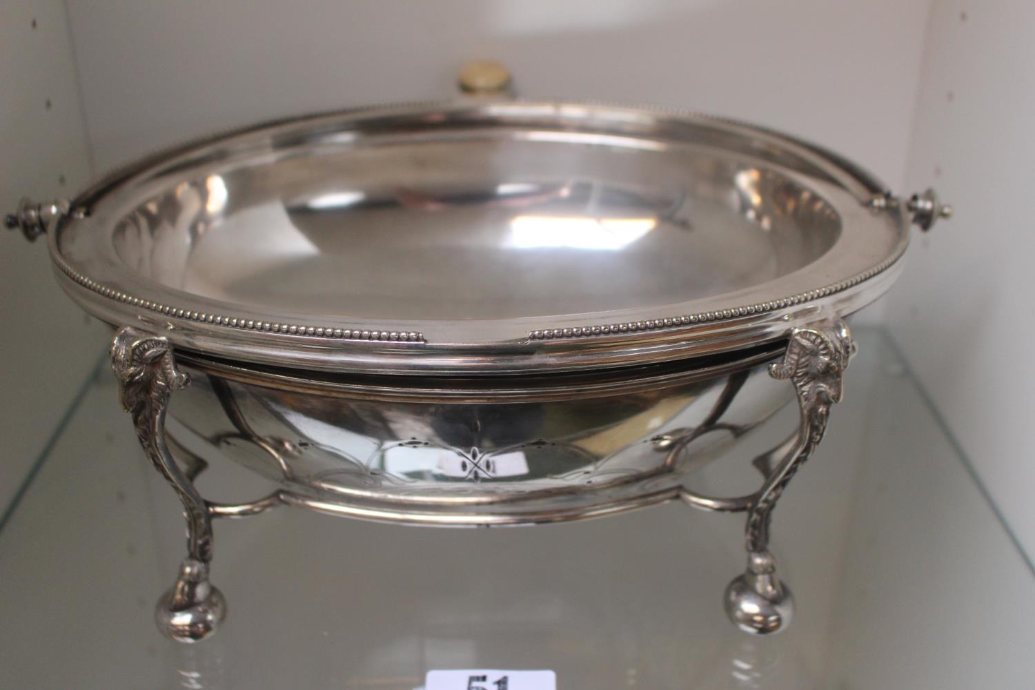 Hukin & Heath Silver plated table tureen of ovoid form supported on Rams head stand - Image 2 of 3